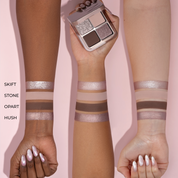 סווטצ'ים של פלטת הצלליות Luxe Glam Compact בגוון 'Cool' על זרועות בגווני עור שונים.

