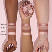 סווטצ'ים של פלטת הצלליות Luxe Glam Compact בגוון 'Rosy' על זרועות בגווני עור שונים.